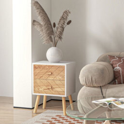 Homcom Bedside Table Set Of 2, Bedside Cabinets With Pine Wood Legs, Natural - thumbnail 7