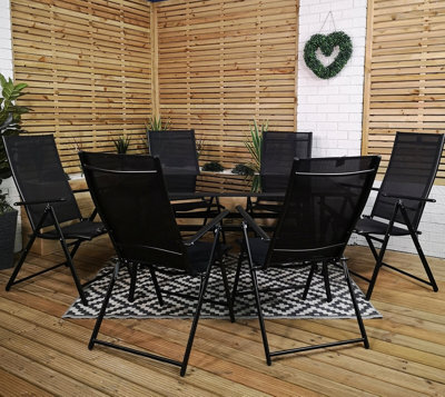 Samuel Alexander Outdoor 6 Person Rectangular Glass Top Garden Dining Table Chairs Set - image 1