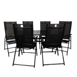 Samuel Alexander Outdoor 6 Person Rectangular Glass Top Garden Dining Table Chairs Set - thumbnail 9