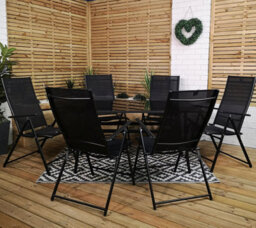 Samuel Alexander Outdoor 6 Person Rectangular Glass Top Garden Dining Table Chairs Set - thumbnail 1