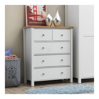 Timber Art Design Astbury 3+2 5 Drawer Bedroom Cabinet Chest Of Drawers White And Oak - image 1