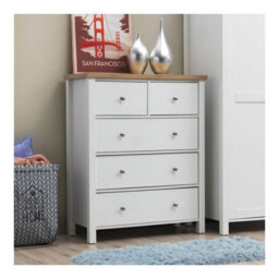 Timber Art Design Astbury 3+2 5 Drawer Bedroom Cabinet Chest Of Drawers White And Oak - thumbnail 1
