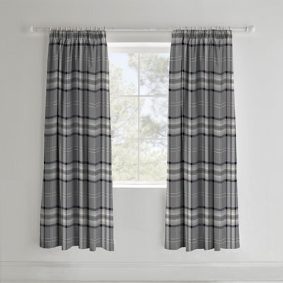 Catherine Lansfield Living Kelso Check 66X72 Inch Pencil Pleat Curtains Two Panels Charcoal Grey - image 1