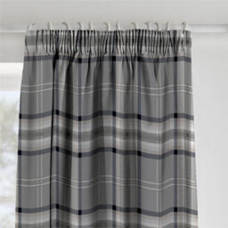 Catherine Lansfield Living Kelso Check 66X72 Inch Pencil Pleat Curtains Two Panels Charcoal Grey - thumbnail 2