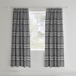 Catherine Lansfield Living Kelso Check 66X72 Inch Pencil Pleat Curtains Two Panels Charcoal Grey - thumbnail 1