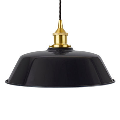 Navy Blue Chancery Painted Dome Pendant Light With Polished Brass Lamp Holder And Black Twisted Cable - Se Home - image 1