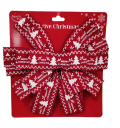 Eurowrap Large Red Merry Christmas Tree Topper Bow Traditional Fabric Bow 33Cm X 132Cm - thumbnail 4