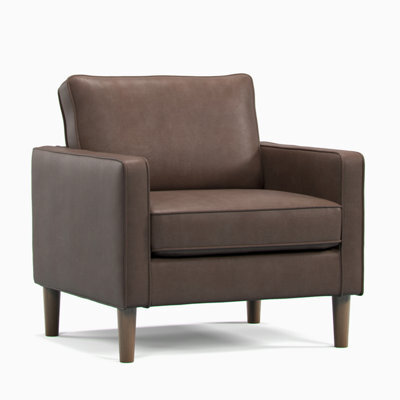 Furnishings For Less UK Bexhill Brown Faux Leather  Boxed Arm Single Seater Armchair - image 1