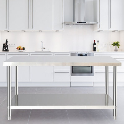 Living And Home 120Cm 2 Tier Commercial Stainless Steel Catering Kitchen Prep And Work Table - image 1