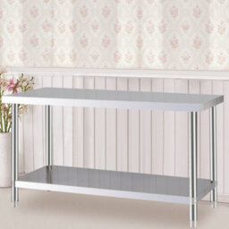 Living And Home 120Cm 2 Tier Commercial Stainless Steel Catering Kitchen Prep And Work Table - thumbnail 2