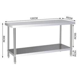 Living And Home 120Cm 2 Tier Commercial Stainless Steel Catering Kitchen Prep And Work Table - thumbnail 8