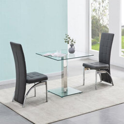 Furniture in Fashion Hartley Clear Glass Dining Table With 2 Ravenna Grey Chairs - thumbnail 1