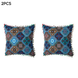Living And Home Set Of Two Blue Exotic-Style Faux Linen Double-Sided Pattern Throw Pillows, 45Cm (W) X 45Cm (D) - thumbnail 7
