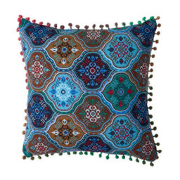 Living And Home Set Of Two Blue Exotic-Style Faux Linen Double-Sided Pattern Throw Pillows, 45Cm (W) X 45Cm (D) - thumbnail 4