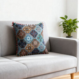 Living And Home Set Of Two Blue Exotic-Style Faux Linen Double-Sided Pattern Throw Pillows, 45Cm (W) X 45Cm (D) - thumbnail 2