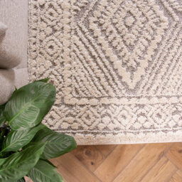Loomed Chic Grey White Border Diamond Geometric Plush Scandi Area Rug 120X170Cm - thumbnail 5