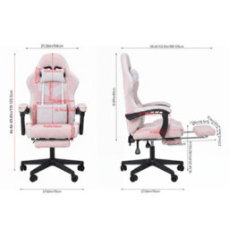 Thehotsale Ergonomic Gaming Chair With Footrest And Usb Massage Lumbar Support, White And Pink - thumbnail 6