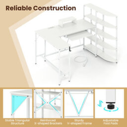 Costway L Shaped Desk Corner Computer Desk With Storage Shelves-White - thumbnail 6