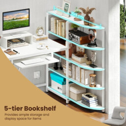Costway L Shaped Desk Corner Computer Desk With Storage Shelves-White - thumbnail 8