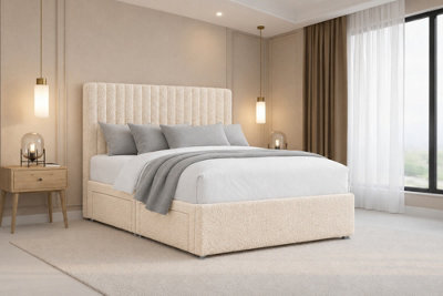 "Nexus Amalfi Cream Teddy Divan Bed Base No Drawers With 26"" Strutted Headboard 2'6 Small Single" - image 1