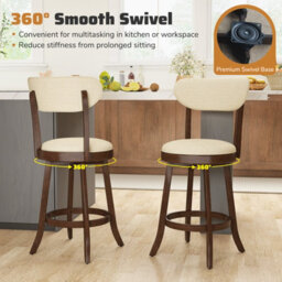 Costway 64Cm Counter Height Chairs Set Of 2 Swivel High Bar Stool-Brown - thumbnail 7