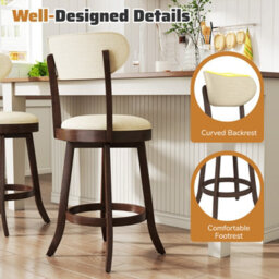 Costway 64Cm Counter Height Chairs Set Of 2 Swivel High Bar Stool-Brown - thumbnail 5
