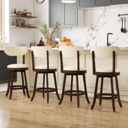 Costway 64Cm Counter Height Chairs Set Of 2 Swivel High Bar Stool-Brown - thumbnail 6