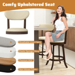 Costway 64Cm Counter Height Chairs Set Of 2 Swivel High Bar Stool-Brown - thumbnail 8