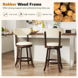 Costway 64Cm Counter Height Chairs Set Of 2 Swivel High Bar Stool-Brown - thumbnail 9
