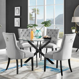 Furniturebox Uk Novara Black Leg 120Cm Round Glass Dining Table & 4 Grey Belgravia Black Leg Chairs - thumbnail 1