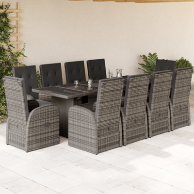 Berkfield 11 Piece Garden Dining Set With Cushions Grey Poly Rattan - image 1