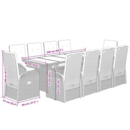 Berkfield 11 Piece Garden Dining Set With Cushions Grey Poly Rattan - thumbnail 7