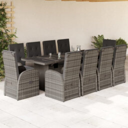 Berkfield 11 Piece Garden Dining Set With Cushions Grey Poly Rattan