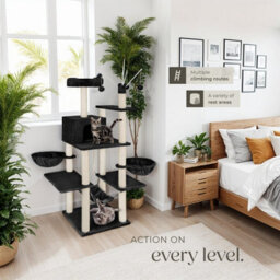 Tectake Cat Tree Lilou - 165 Cm Tall, Sisal Scratching Post, Toys & Anti-Tip Protection - Black - thumbnail 8