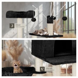 Tectake Cat Tree Lilou - 165 Cm Tall, Sisal Scratching Post, Toys & Anti-Tip Protection - Black - thumbnail 5