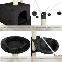 Tectake Cat Tree Lilou - 165 Cm Tall, Sisal Scratching Post, Toys & Anti-Tip Protection - Black - thumbnail 4
