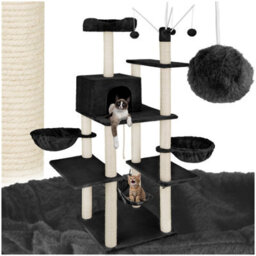 Tectake Cat Tree Lilou - 165 Cm Tall, Sisal Scratching Post, Toys & Anti-Tip Protection - Black - thumbnail 1