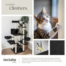 Tectake Cat Tree Lilou - 165 Cm Tall, Sisal Scratching Post, Toys & Anti-Tip Protection - Black - thumbnail 7