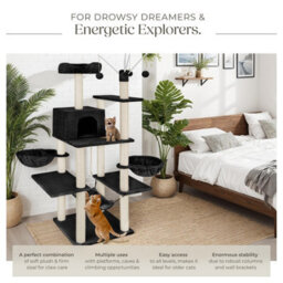 Tectake Cat Tree Lilou - 165 Cm Tall, Sisal Scratching Post, Toys & Anti-Tip Protection - Black - thumbnail 3