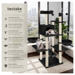 Tectake Cat Tree Lilou - 165 Cm Tall, Sisal Scratching Post, Toys & Anti-Tip Protection - Black - thumbnail 2