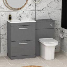 Royal Bathrooms Turin 1100mm Indigo Grey Gloss 2-Drawers Minimalist Basin With Crosby Back To Wall Toilet Pack - thumbnail 9