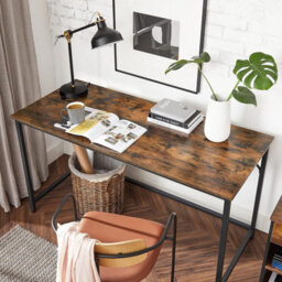 Songmics Extended Work Surface, Industrial Style Office Desk With Metal Framework, Rustic Brown And Black - thumbnail 4