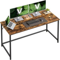 Songmics Extended Work Surface, Industrial Style Office Desk With Metal Framework, Rustic Brown And Black - thumbnail 7