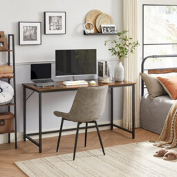 Songmics Extended Work Surface, Industrial Style Office Desk With Metal Framework, Rustic Brown And Black - thumbnail 3