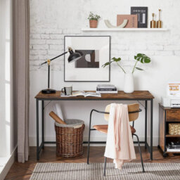 Songmics Extended Work Surface, Industrial Style Office Desk With Metal Framework, Rustic Brown And Black - thumbnail 1