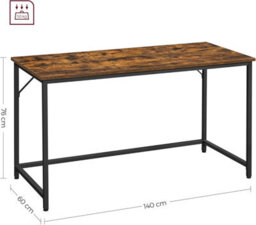 Songmics Extended Work Surface, Industrial Style Office Desk With Metal Framework, Rustic Brown And Black - thumbnail 2