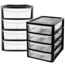 HEATON WHOLESALE 2 X Black A4 Plastic 4 Drawer Storage Tower Unit Desktop Cabinet For Home & Office - thumbnail 3