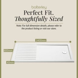 Balterley Premium Walk-In Shower Tray 1400mm X 800mm - White - thumbnail 5