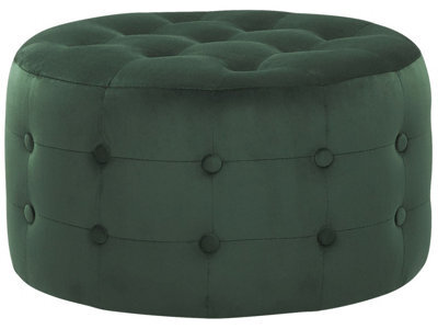 Beliani Dark Green Velvet Round Pouffe Button-Tufted, 55Cm Diameter, 30Cm High - image 1