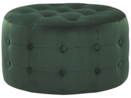 Beliani Dark Green Velvet Round Pouffe Button-Tufted, 55Cm Diameter, 30Cm High - thumbnail 1